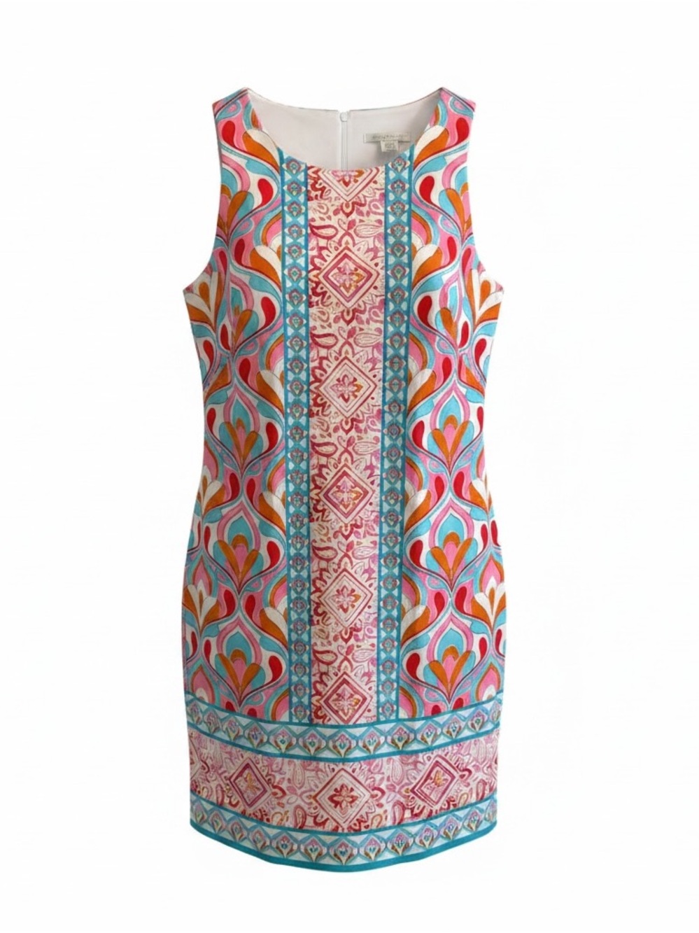 London Times Sleeveless Mini Dress in Pink & Turquoise Mosaic Print